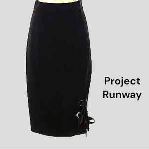 Project runway black pencil skirt with grommet and lace on bottom front side